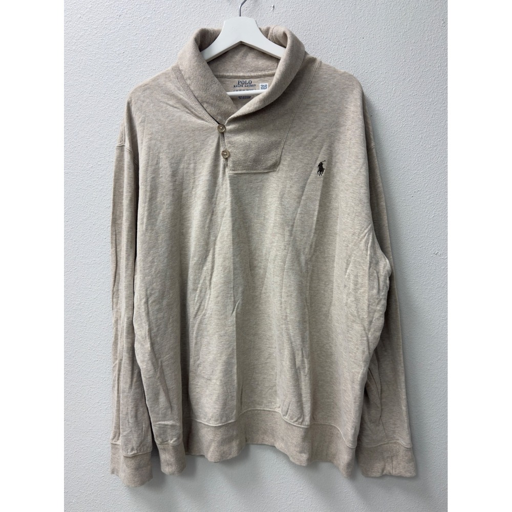 Polo Ralph Lauren Shawl Collar Pullover Mens XL Beige Heathered Pony Old Money